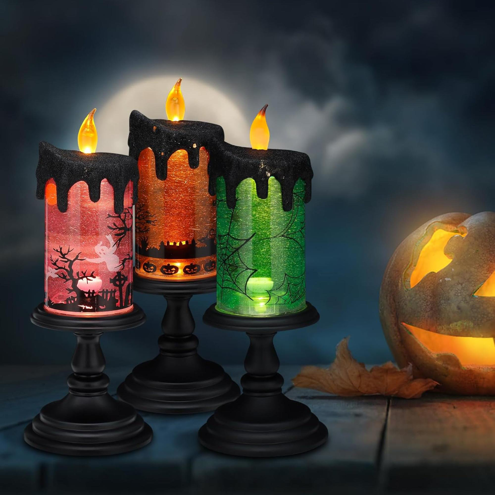 Halloween Flameless Candles store with Timer Set Of 3